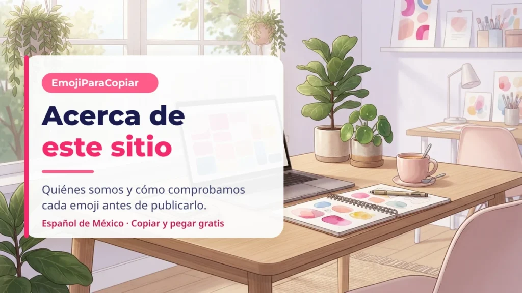 Escritorio con una laptop que muestra una cuadrícula de emojis para copiar y pegar en EmojiParaCopiar