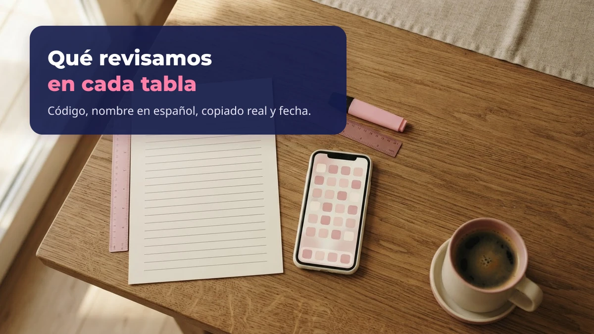 Escritorio con una hoja de referencia, un teléfono con una cuadrícula de emojis y un resaltador: qué revisamos en cada tabla de emojis